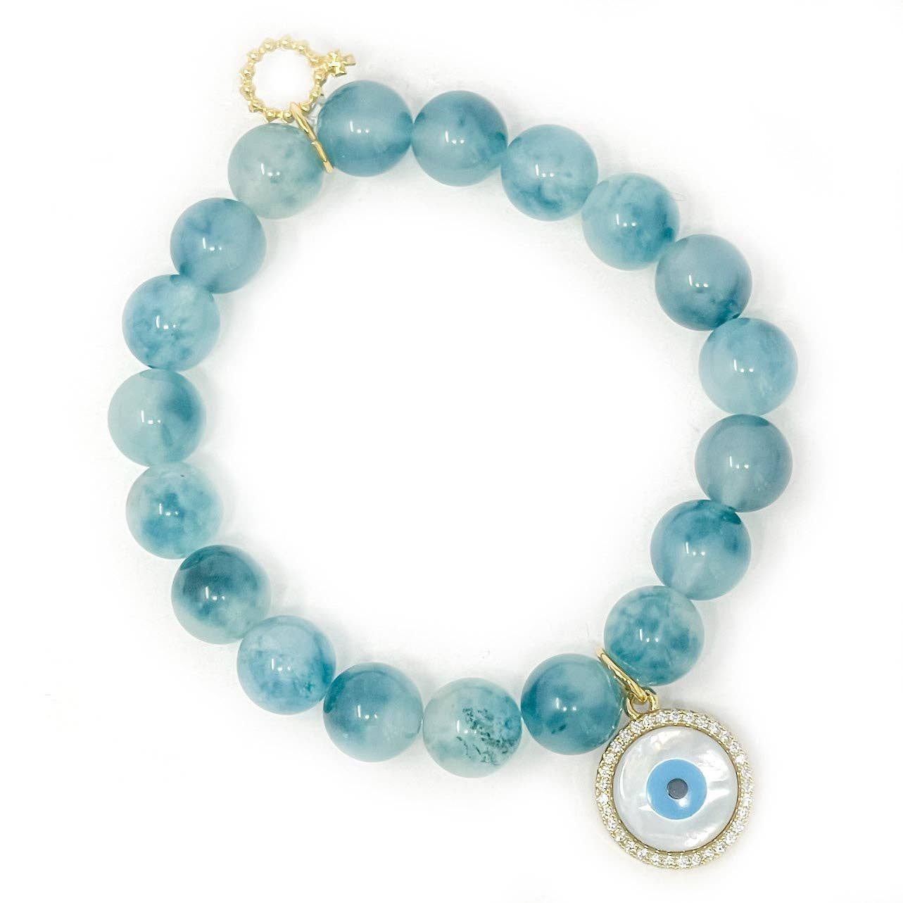 10mm Teal Agate with Pave Surround Protective Eye