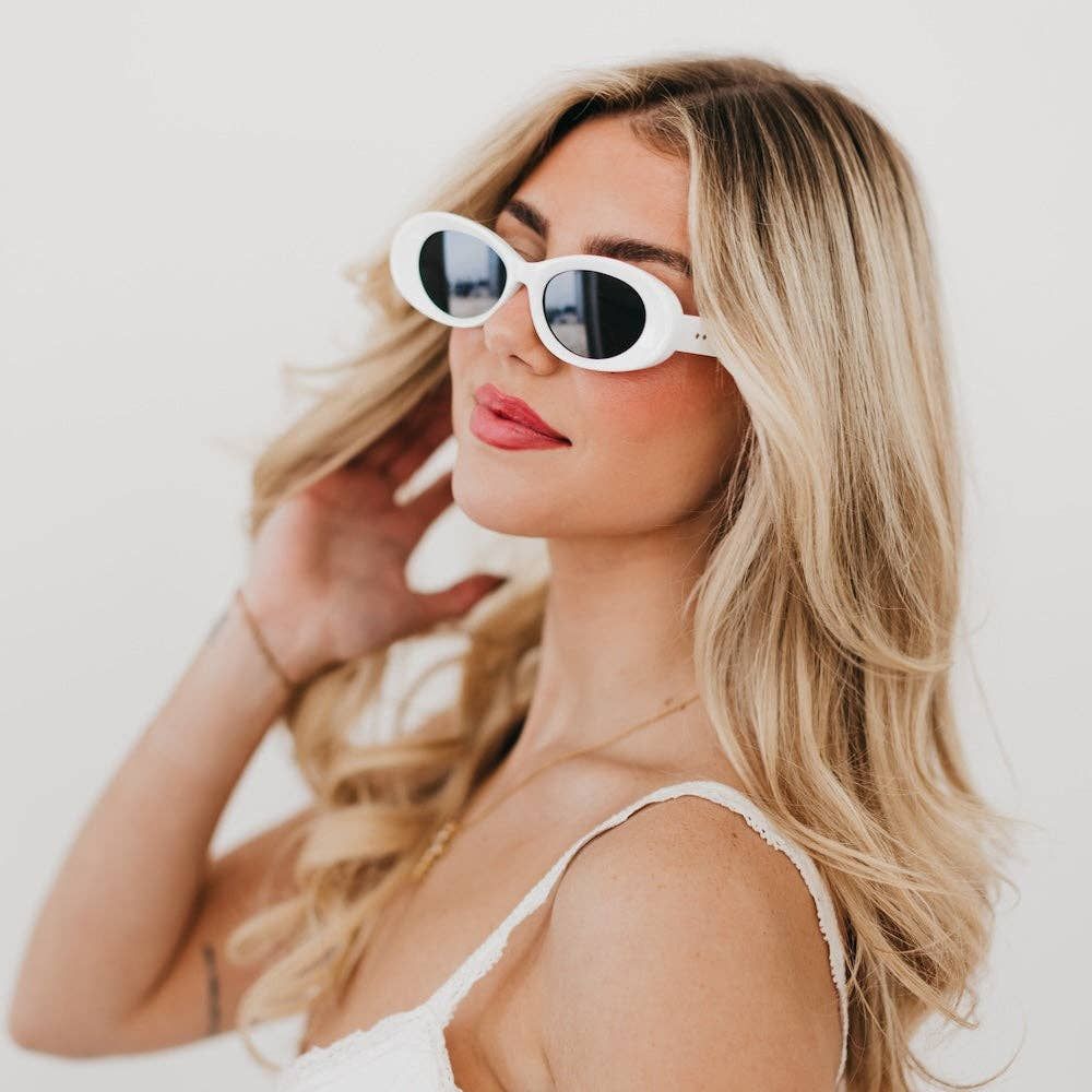 Kate Oval Retro Sunglasses, Color: Soft White