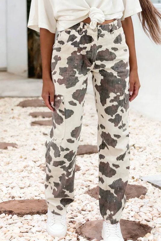 LDC Western Cow Spots Printed Multi Pocketed Jeans