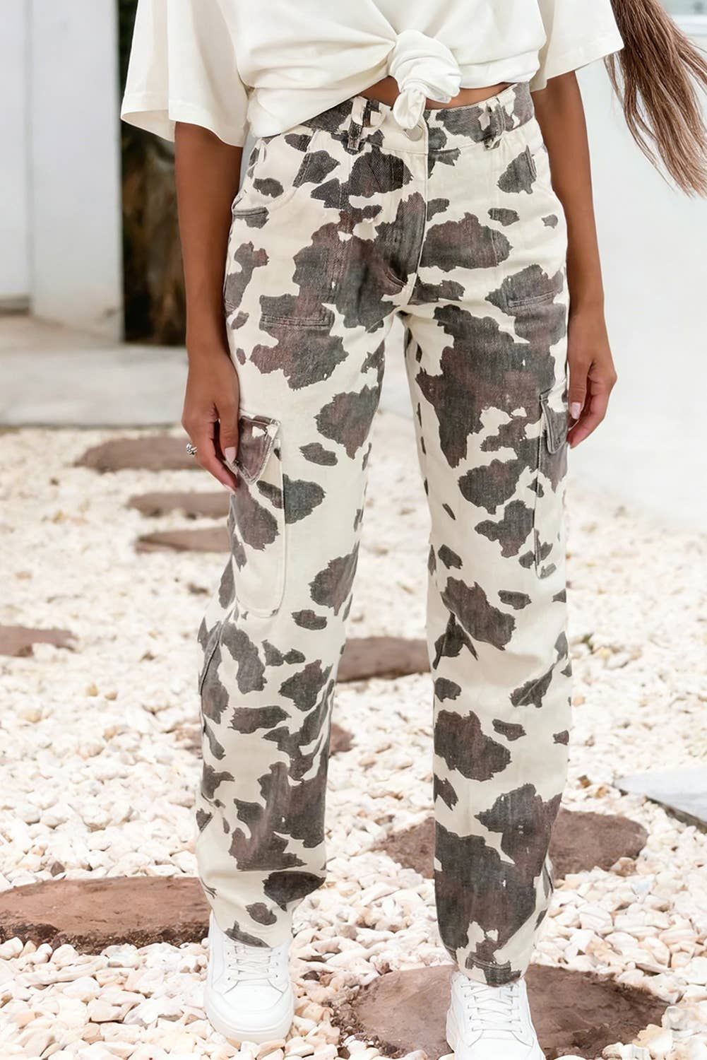 LDC Western Cow Spots Printed Multi Pocketed Jeans LDC Western Cow Spots Printed Multi Pocketed Jeans, Color: Brown, Size: 8