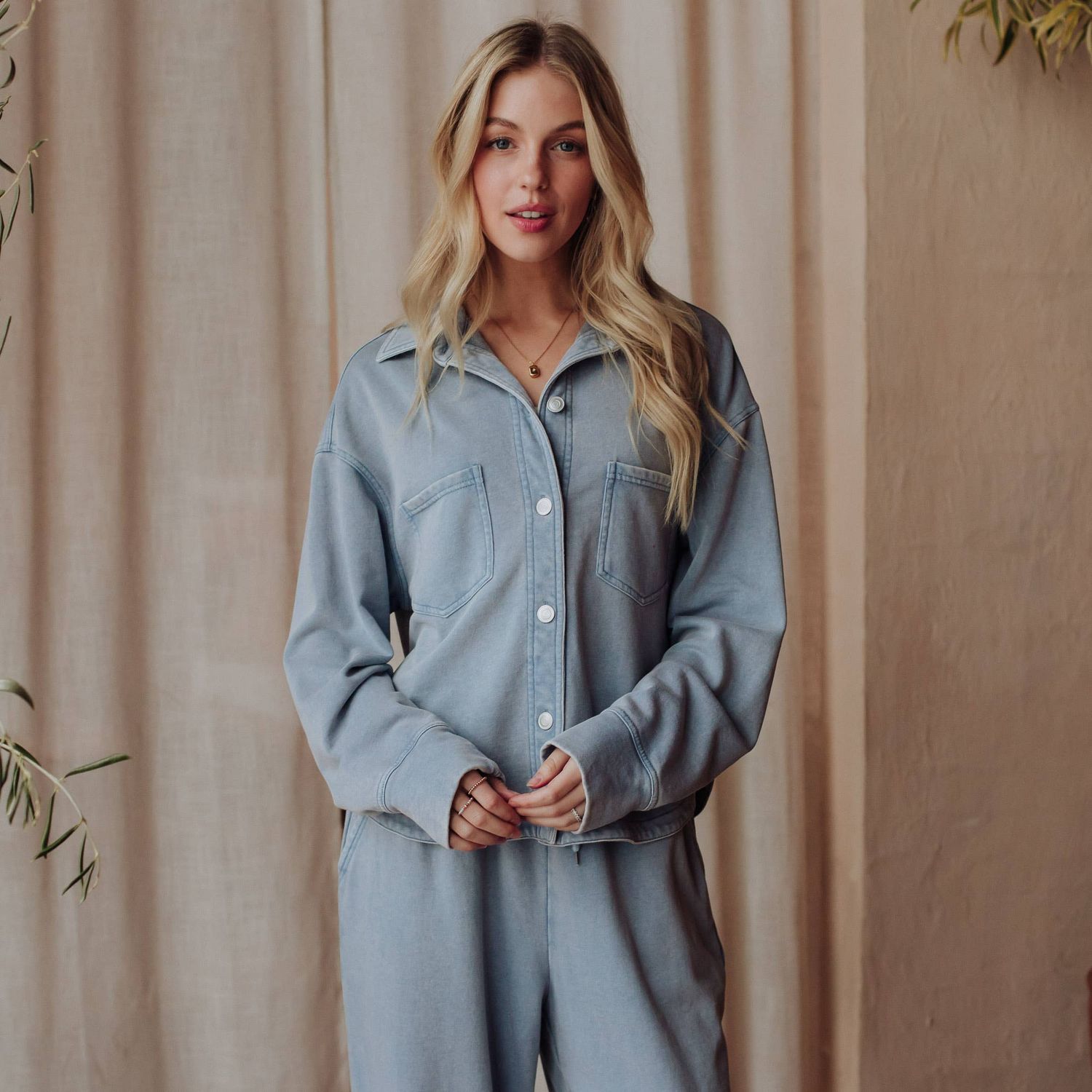 Lt. Blue Cropped Washed Soft Button Up, Size: XL