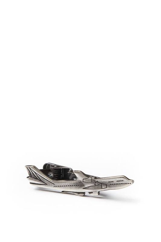 Just Plane Crazy Tie Bar -  Antiqued Silver Metal Airplane