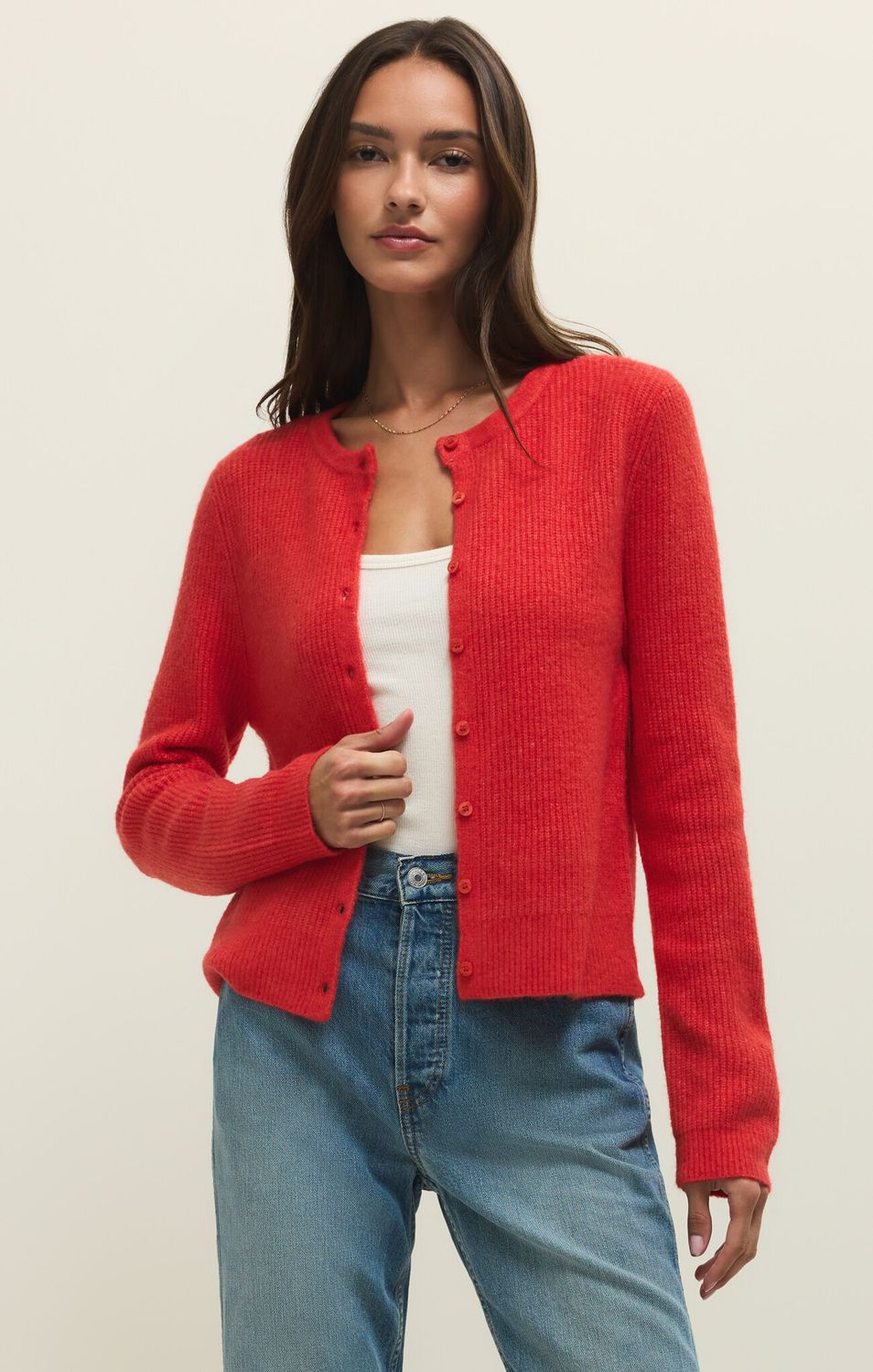 Medina Ribbed Cardigan, Size: XL, Color: Red Lotus
