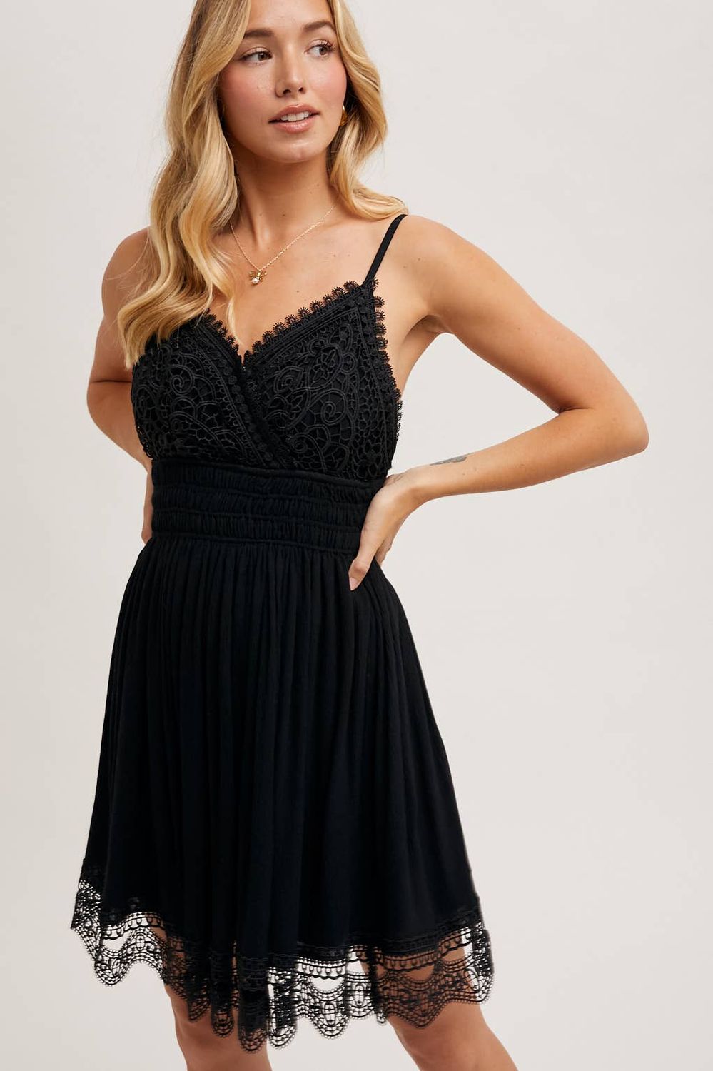 STRAPPY CROCHET MINI BEACH DRESS SLEEVELESS, Size: L, Color: Black