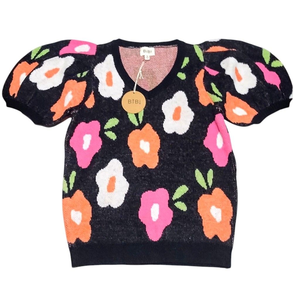 BiBi Floral Puff Sleeve Floral Sweater, name: Medium