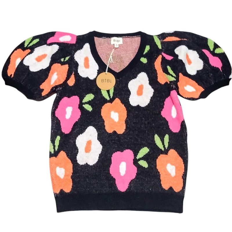 BiBi Floral Puff Sleeve Floral Sweater