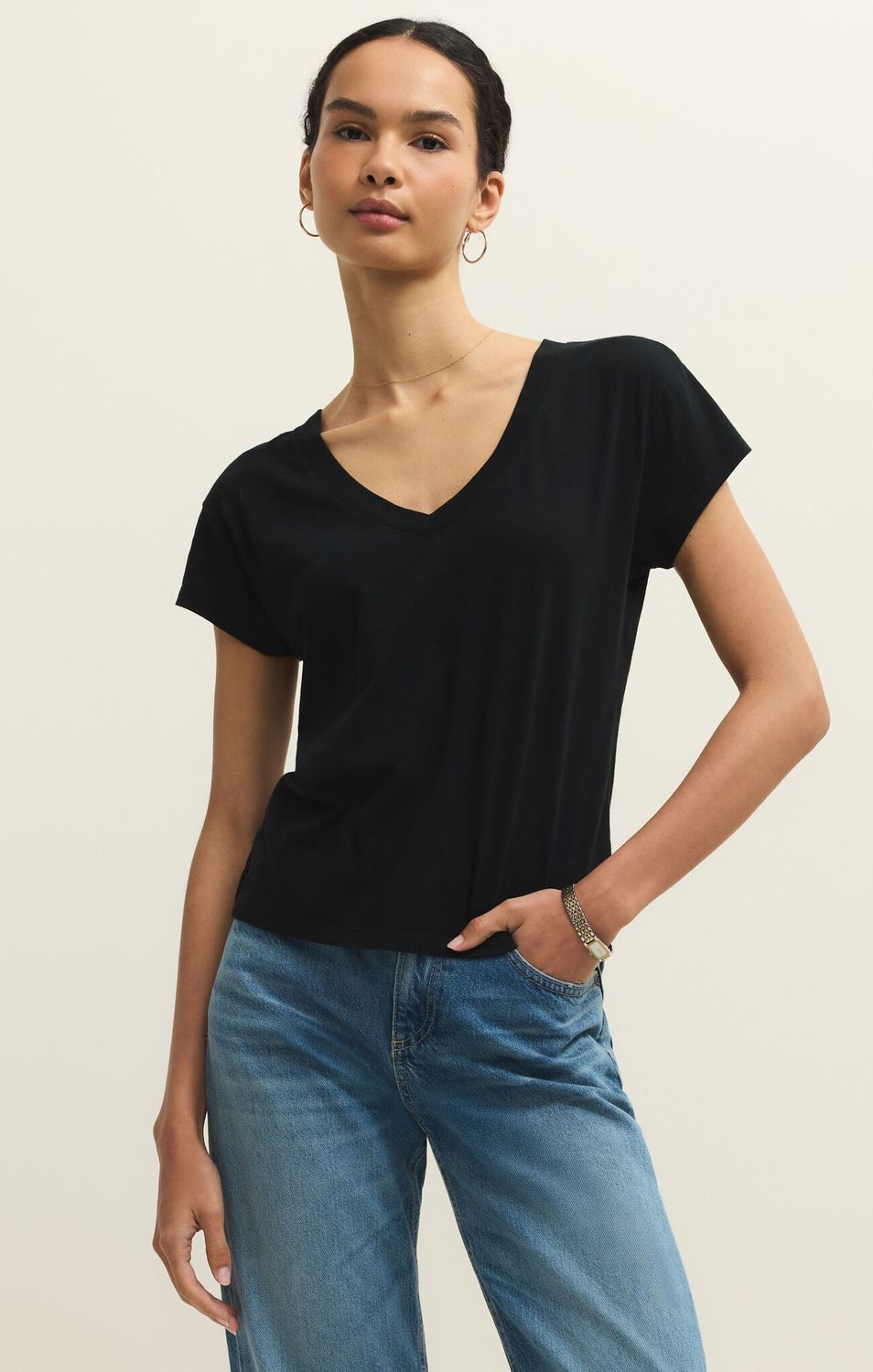 Modern V-Neck Tee, Color: Black, Size: XL