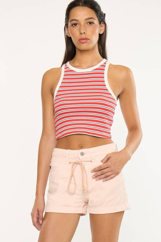HIGH RISE BELT DETAIL SHORTS-Pink