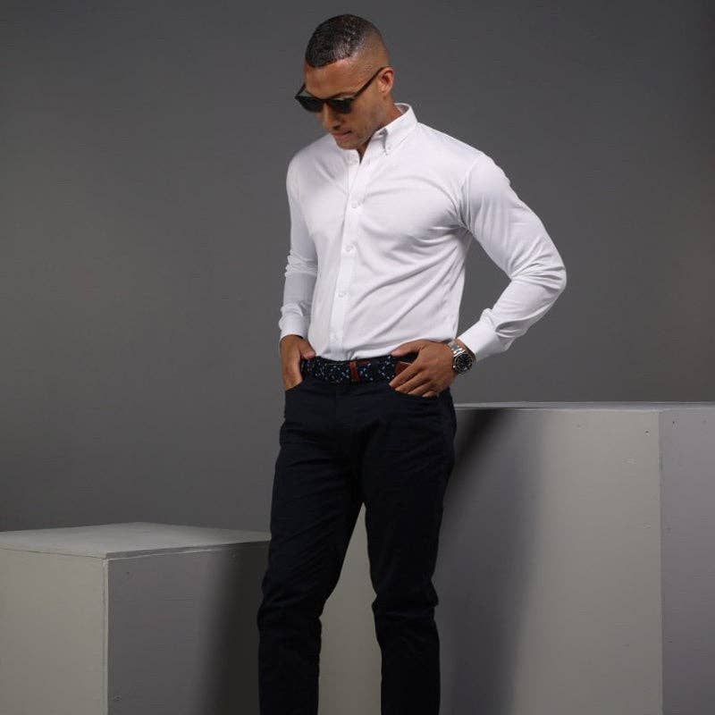 Quattro Flex Dress Shirt with Button Down Collar White, Size: XL