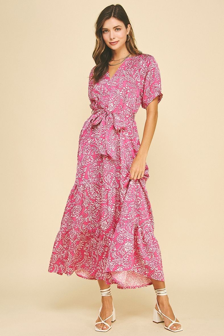 Damask Print Tiered Maxi Dress, name: Small