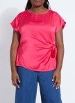 Rosalia Tie Drape Mix Media Top Curvy, Curvy Sizes: 1X