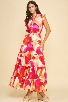 Leaf Print Button Down Tiered Dress Leaf Print Button Down Tiered Dress, name: Small