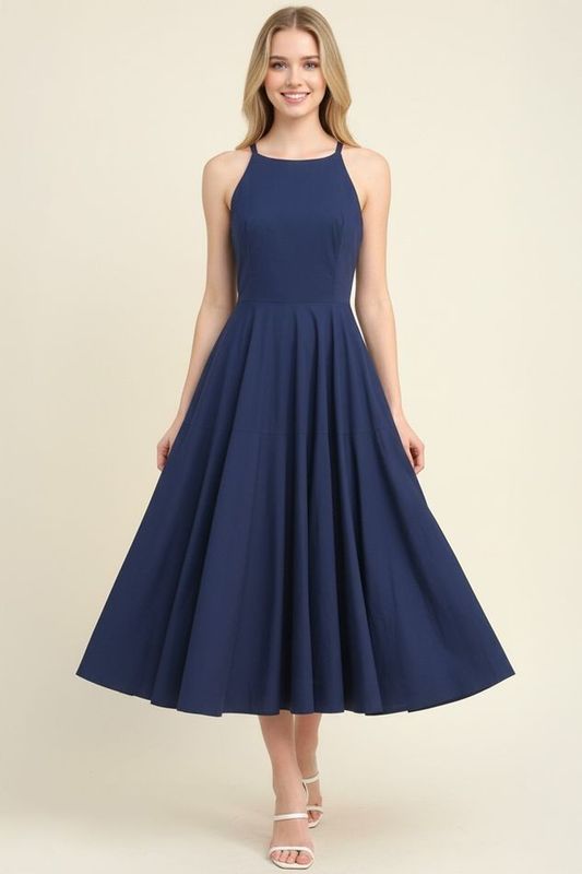 Halter Neck A-Line Midi Dress