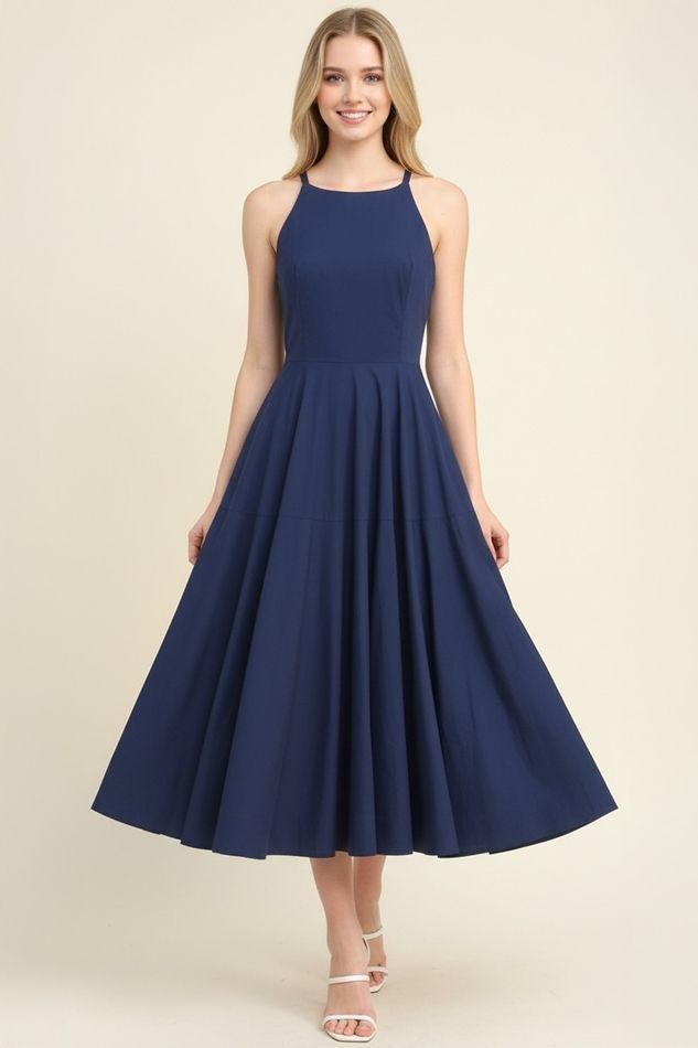 Halter Neck A-Line Midi Dress, name: Medium