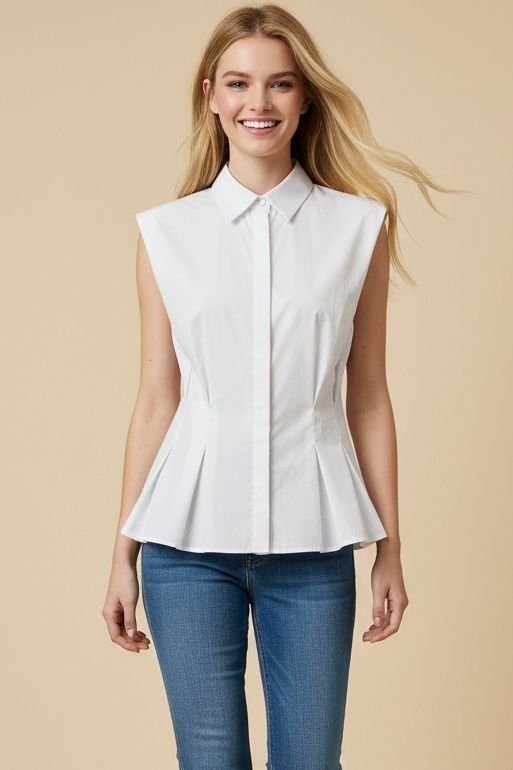 Sleeveless Peplum Button Down Shirt, name: Small