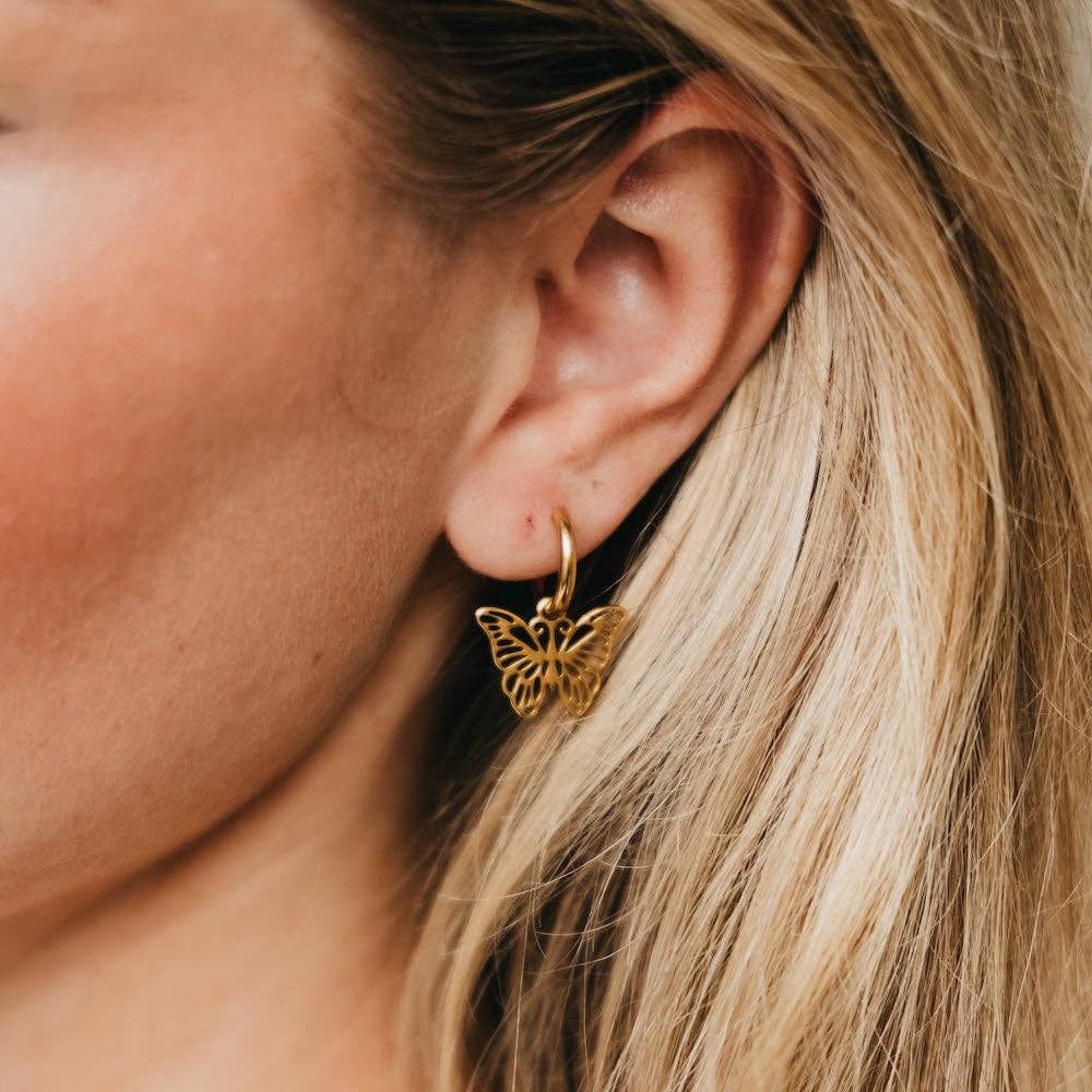 Butterfly Huggie Drop Earrings - WATERPROOF Butterfly Huggie Drop Earrings - WATERPROOF