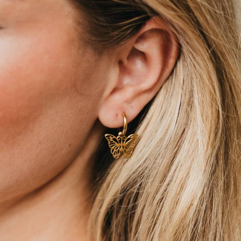 Butterfly Huggie Drop Earrings - WATERPROOF
