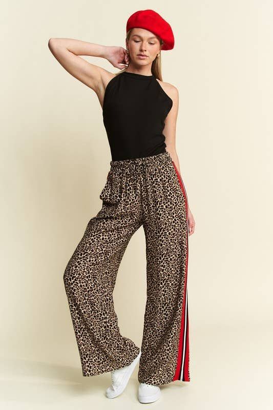 LEOPARD CONTRAST TROUSER RED PANEL LEOPARD CONTRAST TROUSER RED PANEL, Size: XL, Color: MOCHA BROWN