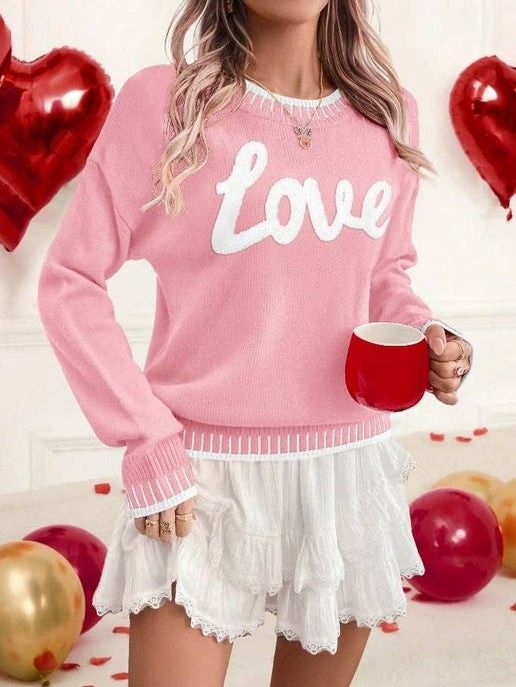Love Chenille Letter Graphic Sweater, Size: L