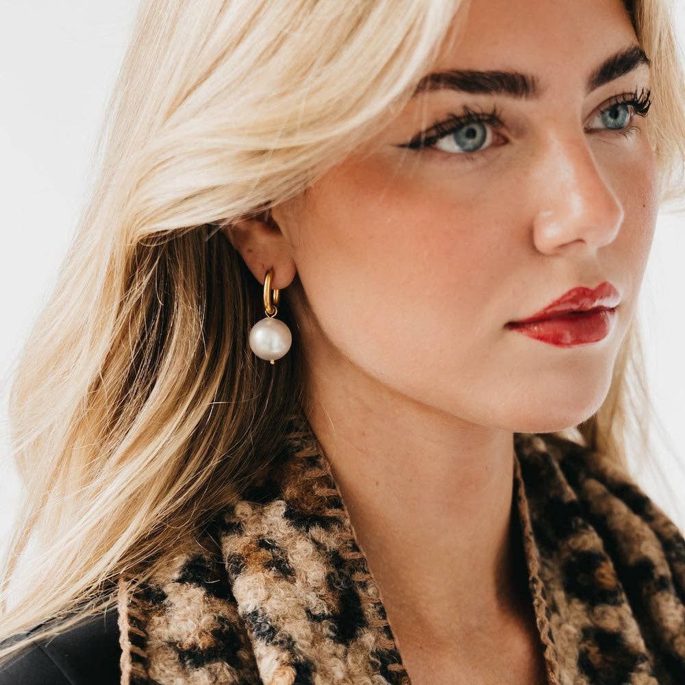 Drop Pearl Huggie Hoop Earrings - WATERPROOF Drop Pearl Huggie Hoop Earrings - WATERPROOF