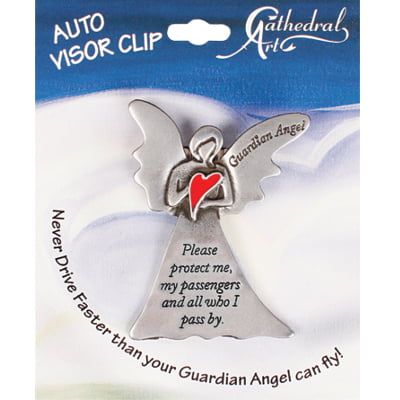 Car Visor Guardian Angel Passengers Red Heart
