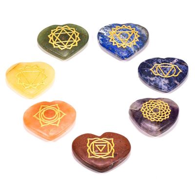 Chakra Symbol Heart Shaped Stones