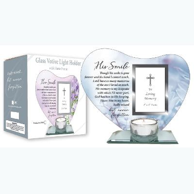 Glass " His Smile " Plaque/Votive Holder