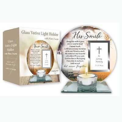 Glass Plaque/Votive Round Holder His Smile Glass Plaque/Votive Round Holder His Smile