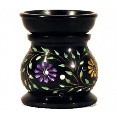 Soapstone Oil Burner Flowers Black Soapstone Oil Burner Flowers Black