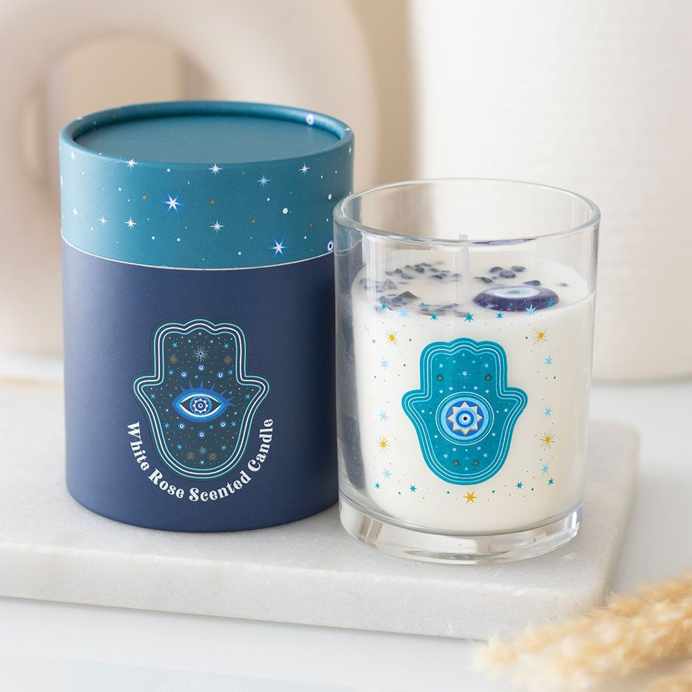 Hand of Hamsa White Rose Candle Hand of Hamsa White Rose Candle