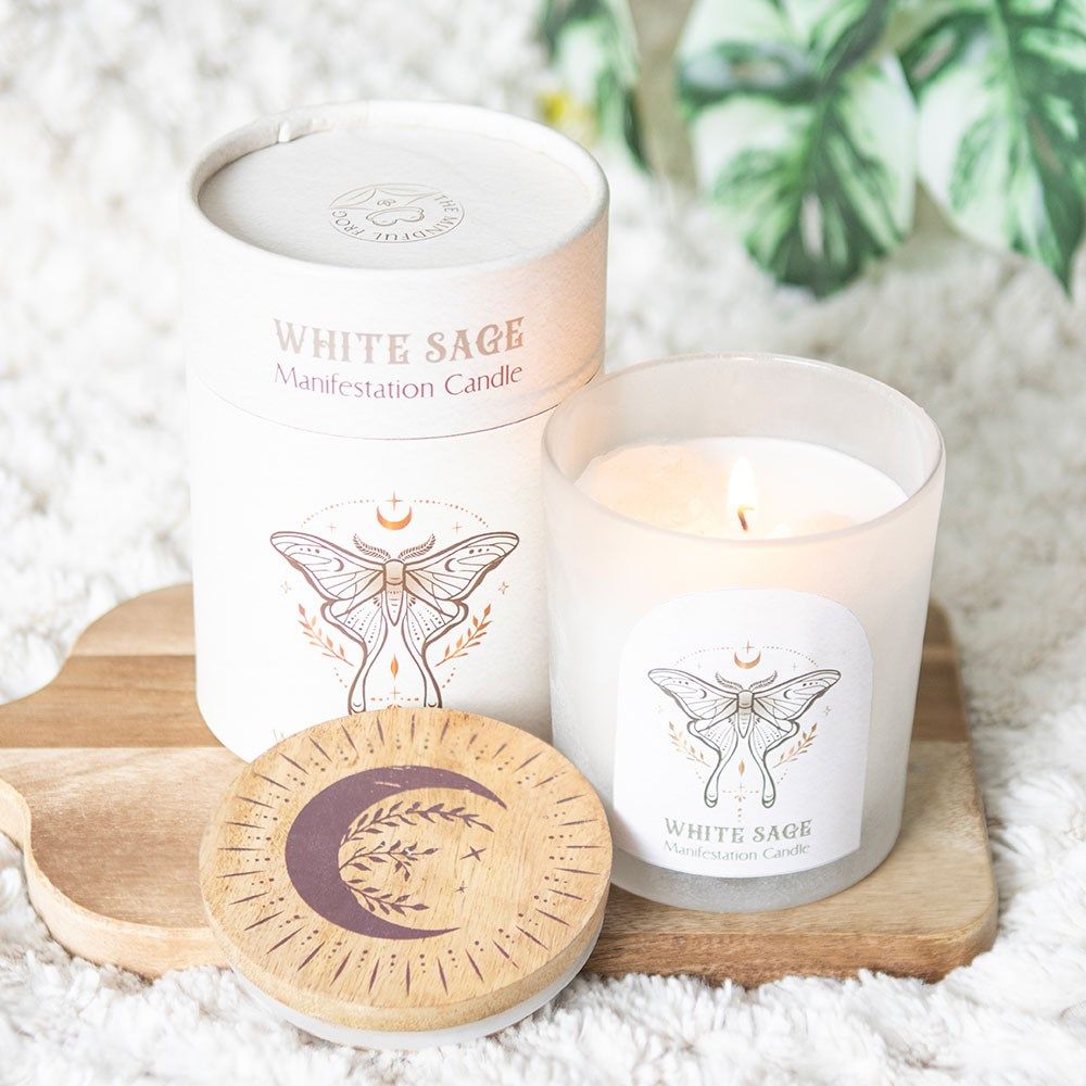 Luna Moth White Sage Crystal Candle Luna Moth White Sage Crystal Candle