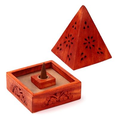 Pyramid Incense Cone Burner with Flowers