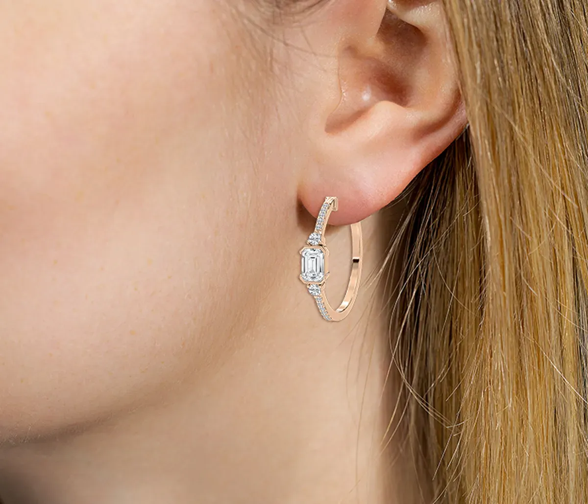 2.50 Carat Emerald And Round Diamond Scalloped Hoop And Balis