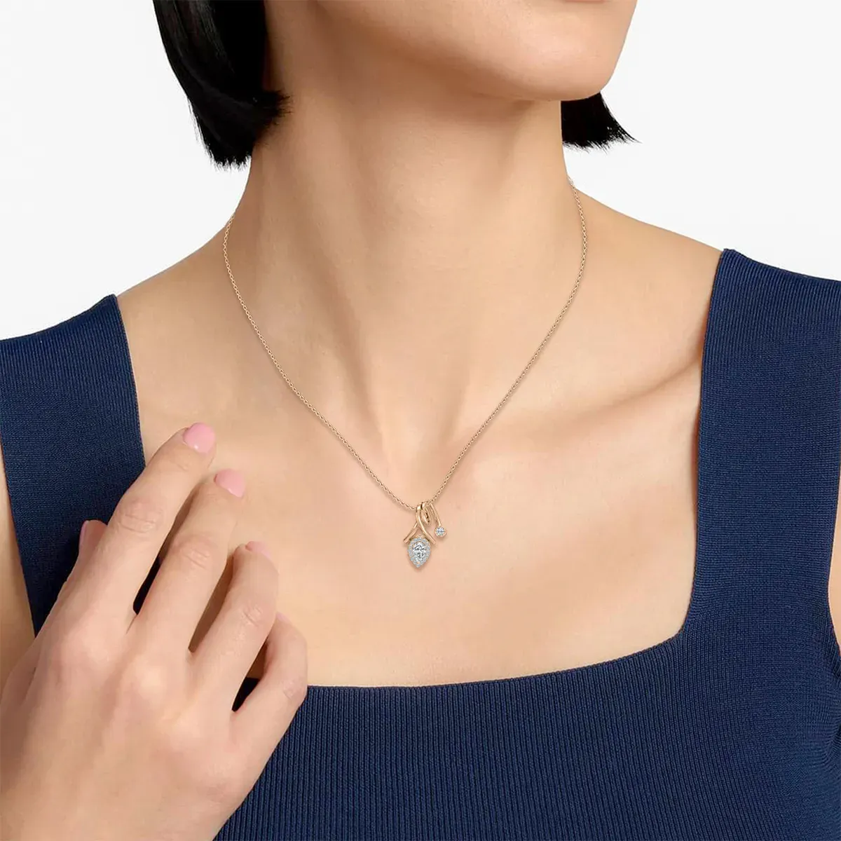 Pear And Round Diamond Duality Fashion Pendant