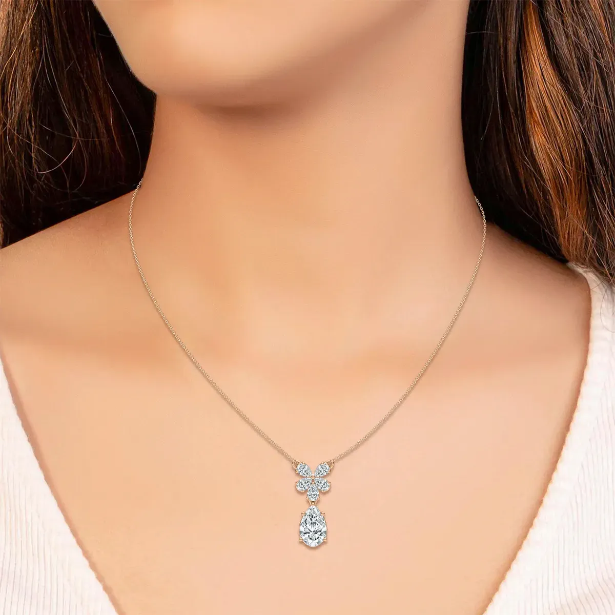 Pear Shape Diamond Pastel Laurel Fashion Pendant