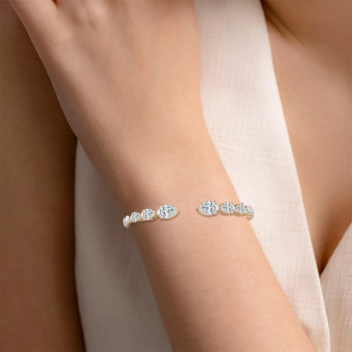 Pear Shape Diamond Open Gap Bangles Bracelet