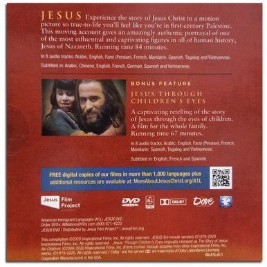 Jesus Film DVD - 8 Languages  (includes bonus video - JESUS: Through Children's Eyes)