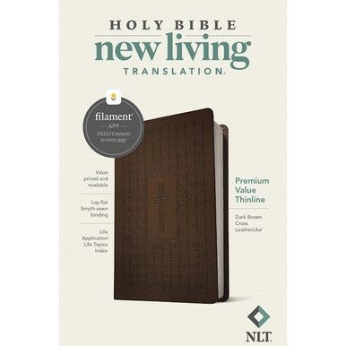 NLT Bible - Filament Enabled, Dark Brown Cross, Leatherlike
