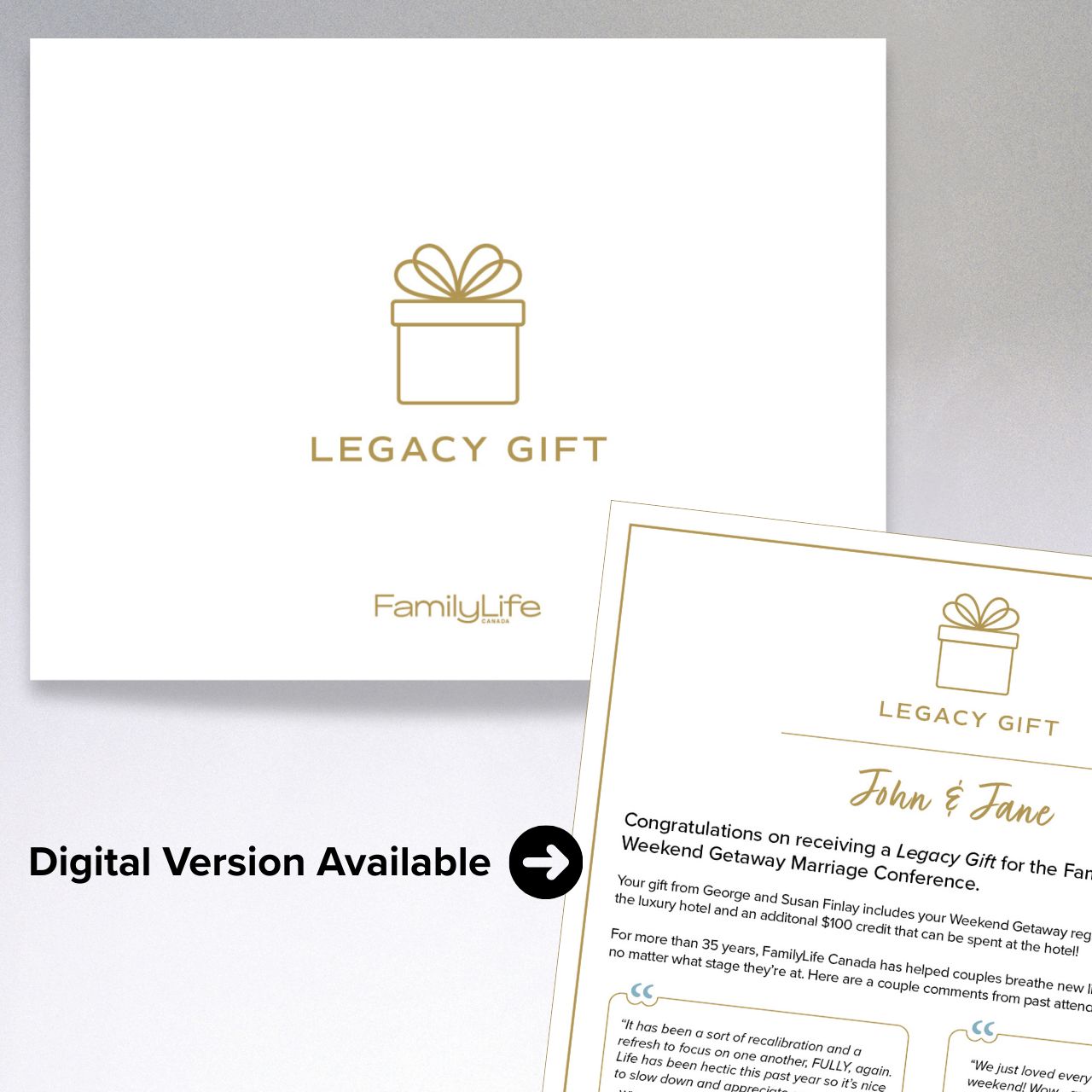 FamilyLife Canada Weekend Getaway Legacy Gift Certificate