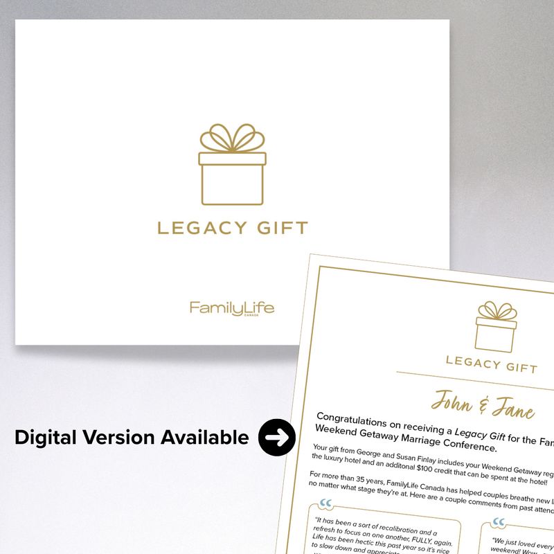 FamilyLife Canada Weekend Getaway Legacy Gift Certificate