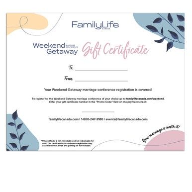 FamilyLife Canada Weekend Getaway Gift Certificate (Digital - PDF)