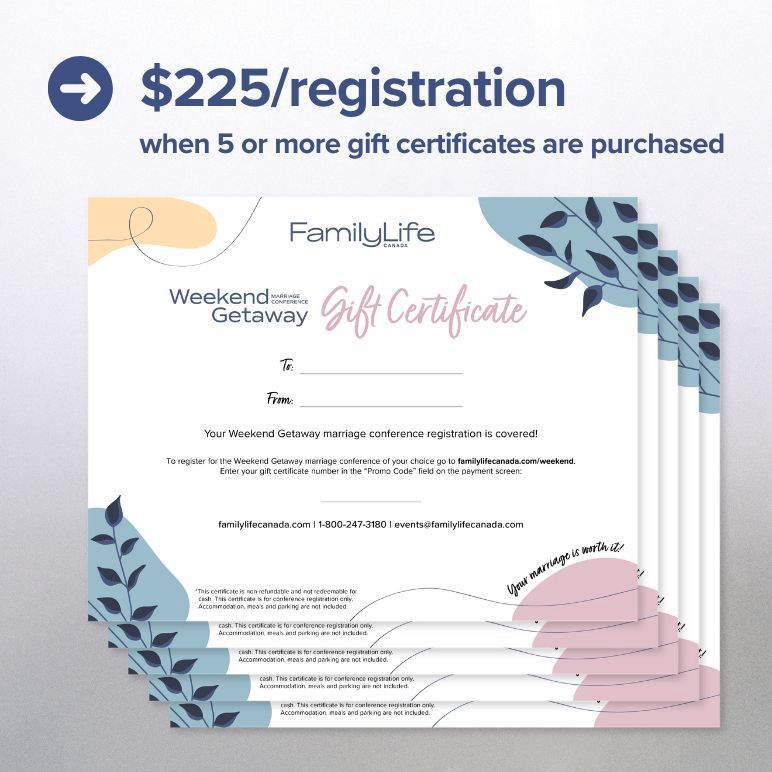 FamilyLife Canada Weekend Getaway Gift Certificate Group Pack (5 Minimum)