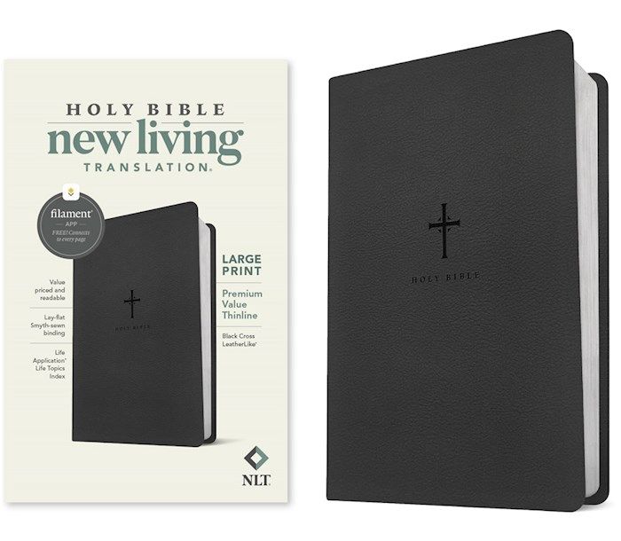 NLT Large Print Premium Value Thinline Holy Bible, Filament Enabled Edition - Black Cross Leatherlike