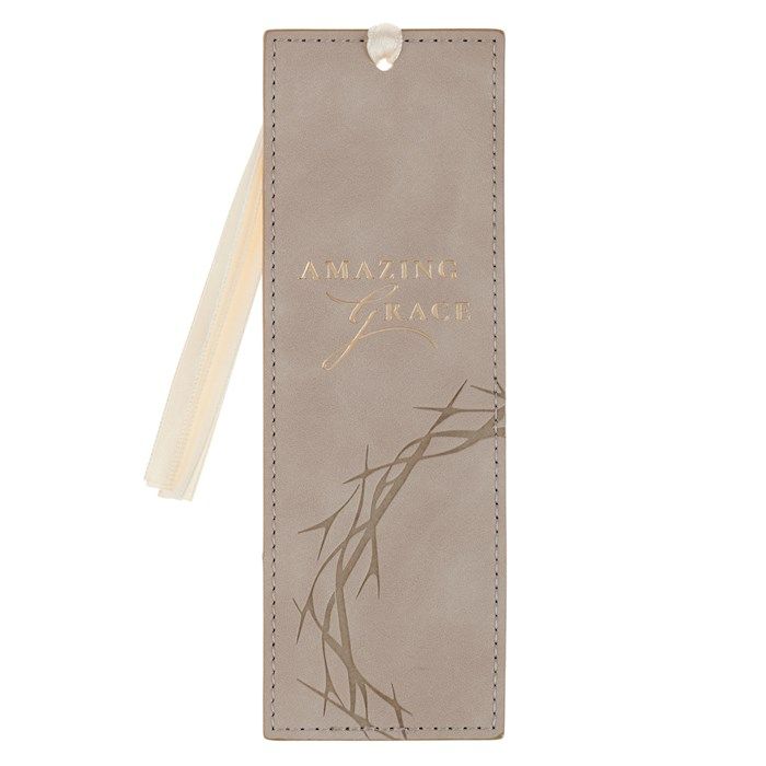 Bookmark-Faux Leather Taupe Amazing Grace Isa. 53:5