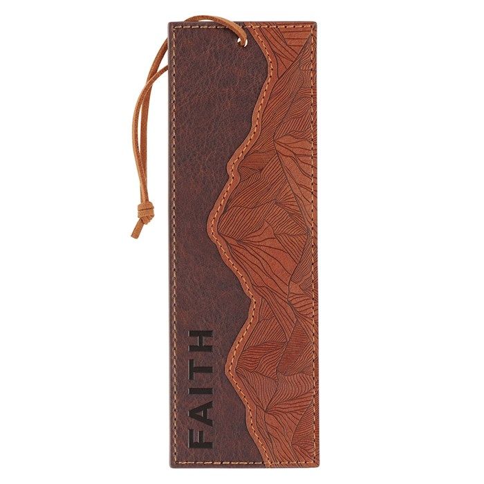 Bookmark-Faith Mountains Matt. 17:20-Faux Leather-Brown