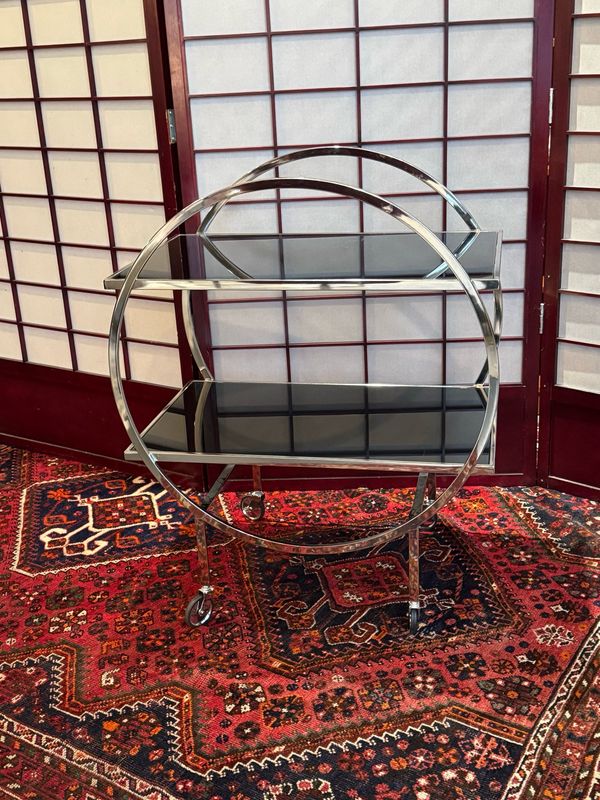 Chrome &amp; Black Glass 2-Tier Bar/Serving Cart