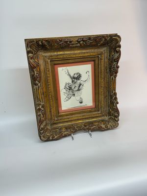 Leonard Creo 'Jump' Original Ink Drawing in Frame