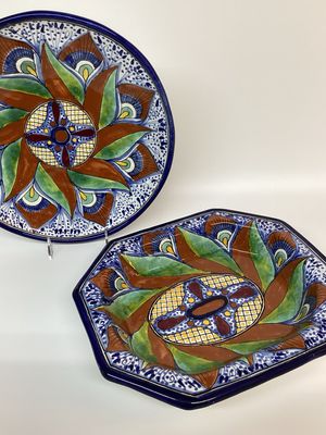 Talavera Pottery Painted Mexican Serving Bowls, set of 2