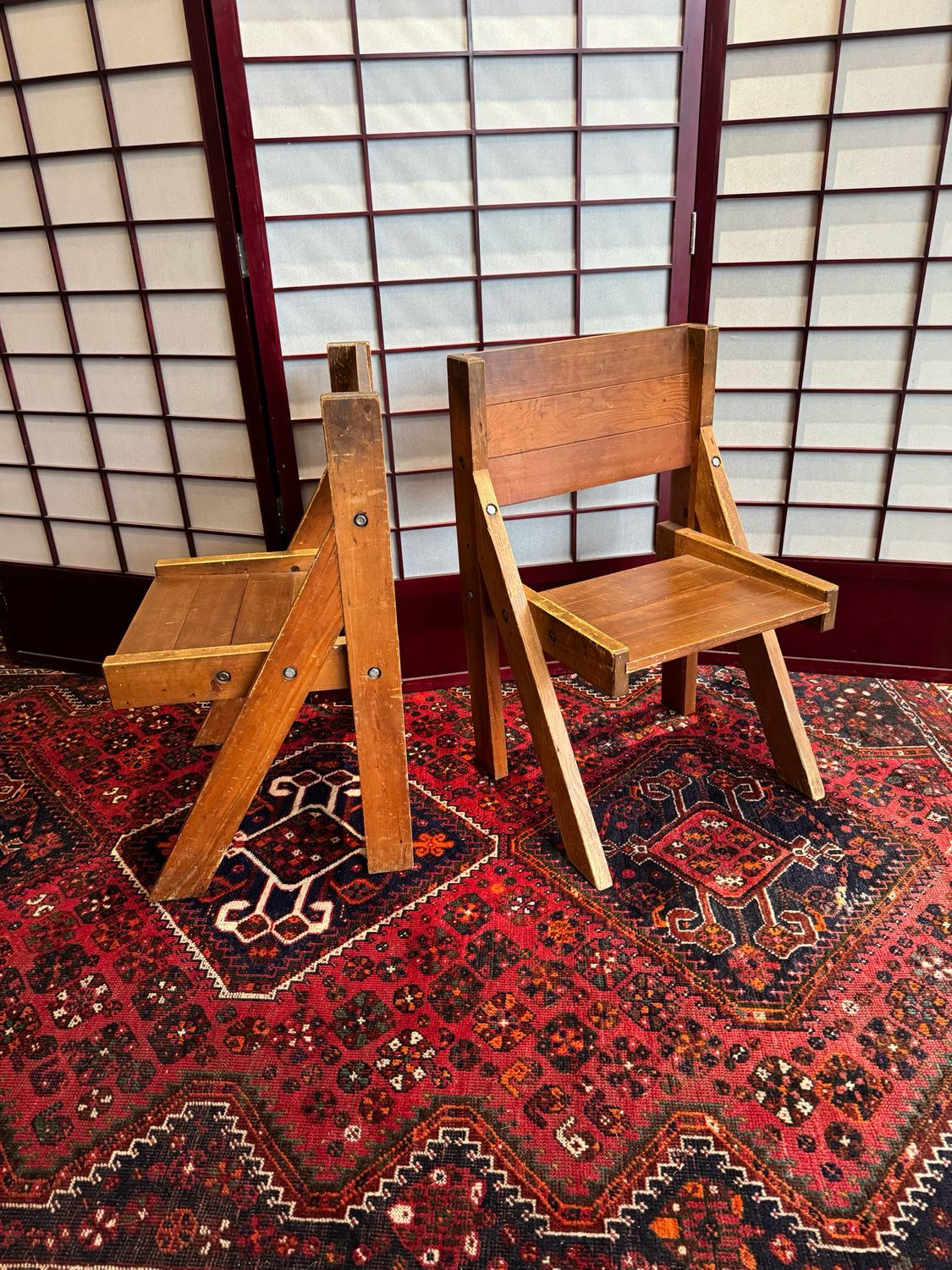 Vintage Rustic Handmade Chairs, pair