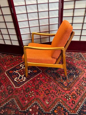 Danish Mid Century Armchair with Orange Upholstery, as-is